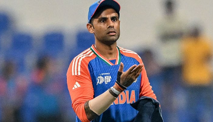 1345115_6711494_sky-india_updates Indias captain Suryakumar Yadav gestures at the end of the Asia Cup 2025 Twenty20 international cricket match between India and Oman at the Sheikh Zayed Cricket Stadium in Abu Dhabi on September 19, 2025. — AFP