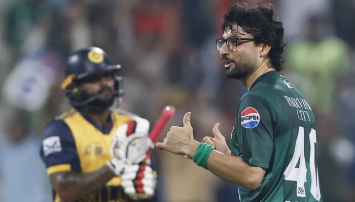 1346039_6031590_abrar-ahmed_updates Abrar Ahmed celebrates after taking a wicket against Sri Lanka in Super Four match of T20 Asia Cup 2025 on September 23, 2025 in Abu Dhabi — ACC