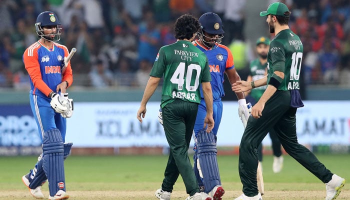 1349036_5414938_pakistan-india_updates Pakistans Abrar Ahmed celebrates after taking the wicket of Indias Sanju in Asia Cup Final at Dubai International Cricket Stadium, Dubai, United Arab Emirates on September 28, 2025. — Reuters