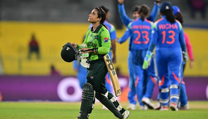 1349063_2080605_sidra_updates Pakistans Sidra Amin leaves the ground after losing her wicket during the ICC Womens Cricket World Cup 2025 one-day international (ODI) match between India and Pakistan at the R. Premadasa International Cricket Stadium in Colombo on October 5, 2025.— AFP