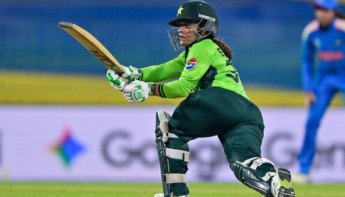 Pakistans Sidra Amin watches the ball after playing a shot during the ICC Womens Cricket World Cup 2025 one-day international (ODI) match between India and Pakistan at the R. Premadasa International Cricket Stadium in Colombo on October 5, 2025.— AFP
