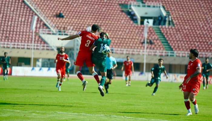 Pakistan and Afghanistan teams went head-to-head in their AFC Asian Cup Qualifiers match at Jinnah Stadium in Islamabad on October 9, 2025. — PFF