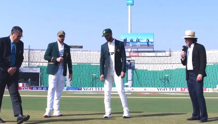 Pakistan and South Africa are present for of the first Test at Lahores Gaddafi Stadium on October 12, 2025. — screengrab Geo News