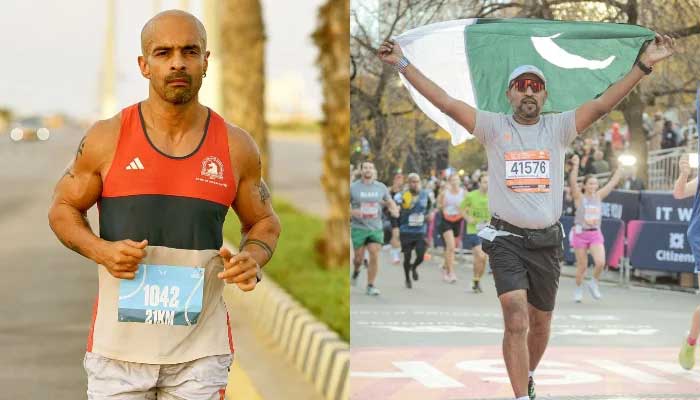The collage of photos shows Pakistani runners Faisal Shafi (left) and Yasir Memon. - Reporter