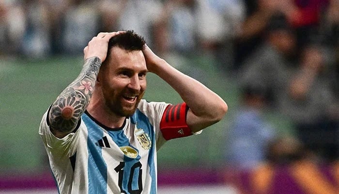 1354077_6291042_messi-2_updates Argentina´s Lionel Messi reacts during a friendly football match against Australia at the Workers´ Stadium in Beijing on June 15, 2023.—AFP
