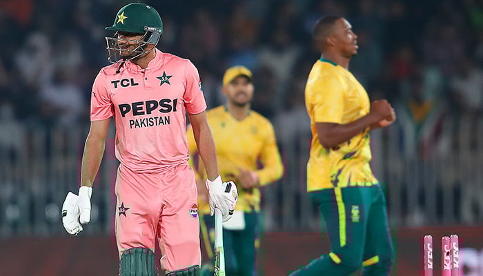 1354222_9384751_pakistan-t20i-2_updates Pakistans Usman Khan walking back to pavilion after being bowled out during the first T20I match against South Africa at Rawalpindi Cricket Stadium on October 28, 2025. — PCB