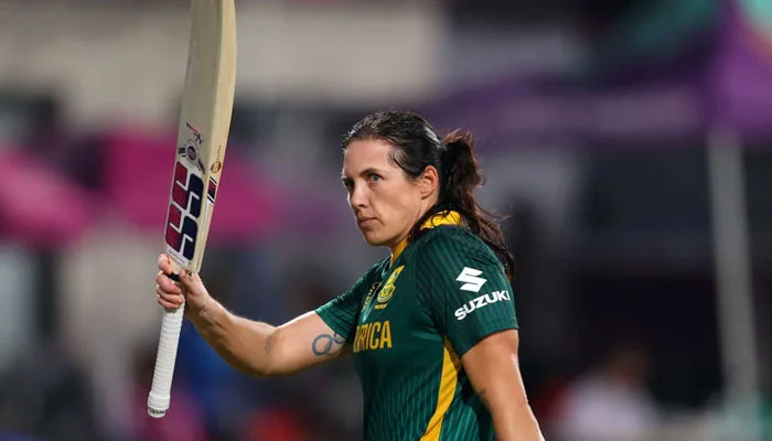 627320_363206_updates South Africas Tazmin Brits walks back to the pavilion after scoring a century during their ICC Womens Cricket World Cup match against New Zealand at the Holkar Cricket Stadium in Indore on October 6, 2025. — ICC