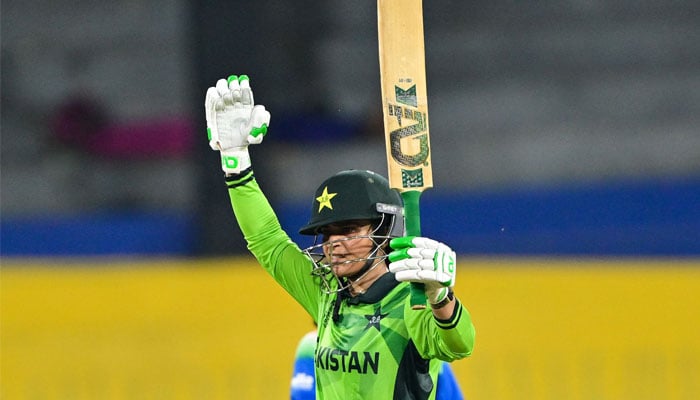 627423_7753618_updates Pakistans Sidra Amin celebrates scoring a half-century (50 runs) during the ICC Womens Cricket World Cup 2025 one-day international (ODI) match between India and Pakistan at the R. Premadasa International Cricket Stadium in Colombo on October 5, 2025.— AFP