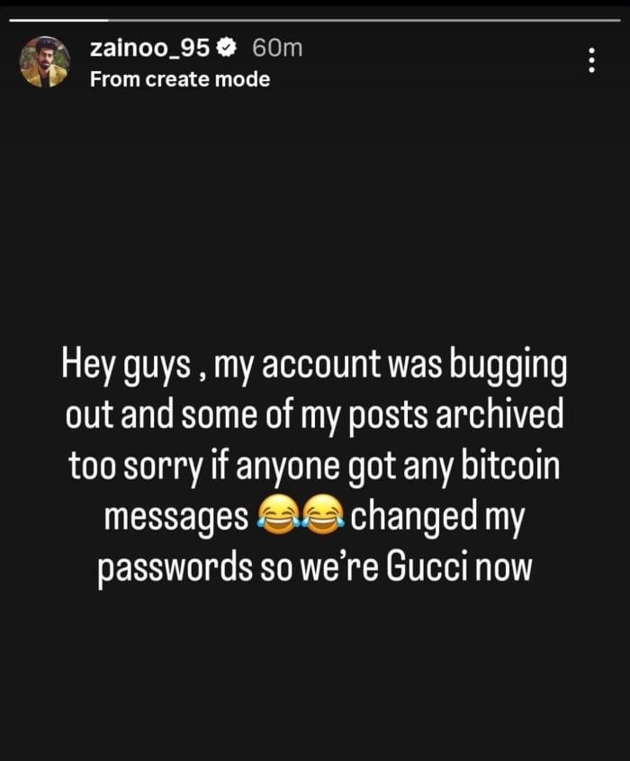 Screengrab of an Instagram story — Instagram@zainoo_95