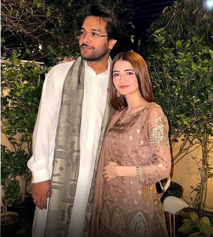 Asim Azhar and Meerub Ali pose for a picture at an event. — Instagram@merub