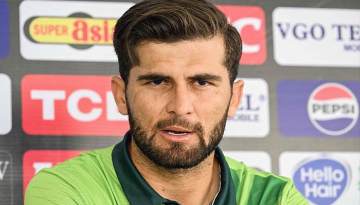 1355474_6807692_shaheen-2_updates Pakistan ODI captain Shaheen Shah Afridi adresses pre-match confernce at Iqbal Stadium in Faisalabad on November 3, 2025. — AFP