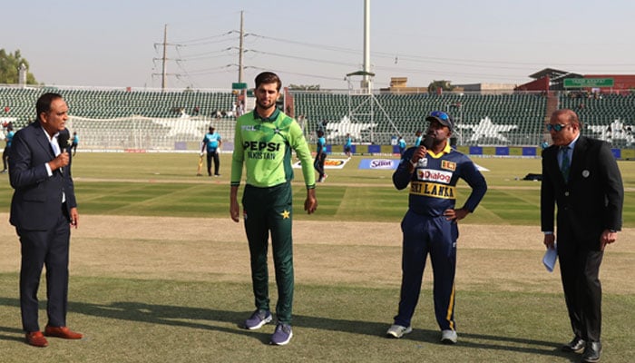 1357170_2099426_3_updates-1 Pakistan captain Shaheen Shah Afridi and Sri Lankas Charith Asalanka present for toss of first ODI at Rawalpindi Cricket Stadium on November 11, 2025. — PCB