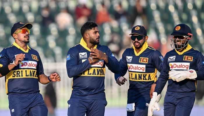 1357725_2597360_sri-lanka_updates Sri Lanka cricketers celebrates after taking a wicket during the first ODI against Pakistan at Rawalpindi Cricket Stadium on November 11, 2025.— AFP