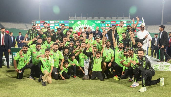 1361541_6601175_3_updates Lahore Qalandars players and support staff celebrate winning the PSL X after beating Quetta Gladiators in the final at the Gaddafi Stadium in Lahore on May 25, 2025. — PCB