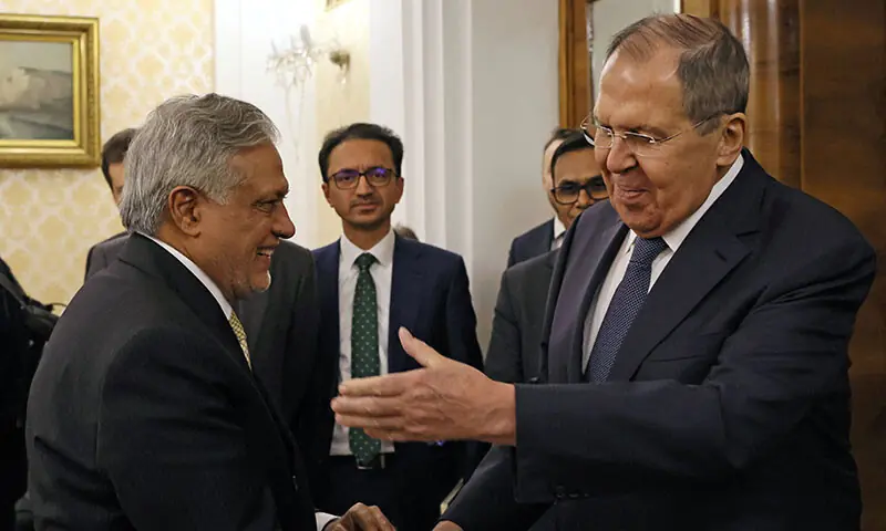 Deputy Prime Minister and Foreign Minister Ishaq Dar and Russia’s Foreign Minister Sergei Lavrov meet on the sidelines of the SCO Council of Heads of Government summit in Moscow, Russia on November 18. — Reuters