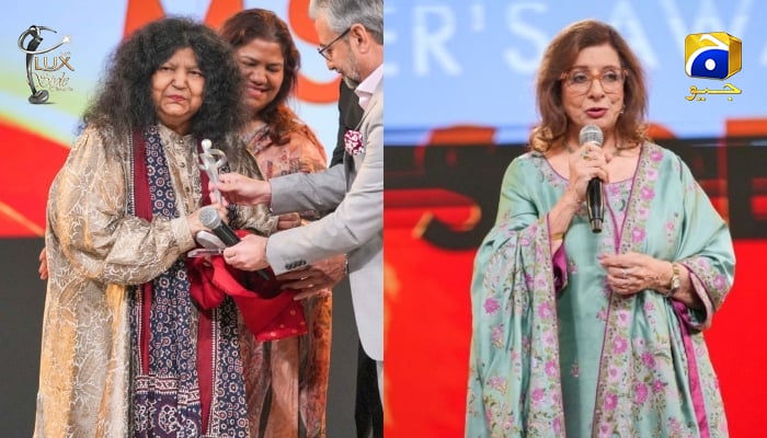 A collage of Sufi singer Abida Parveen receiving Lifetime Achievement Award and Sultana Siddiqui receiving LUX Change Makers award at the Lux Style Awards in Karachi on December 12, 2025. — LUX Awards